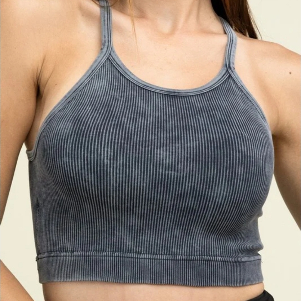 Zenana Outfitters Charcoal Ribbed Top/Bralette